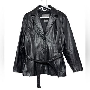 Wilson’s Leather Black Belted Blazer Coat Women’s Size Large‎ Western Winter